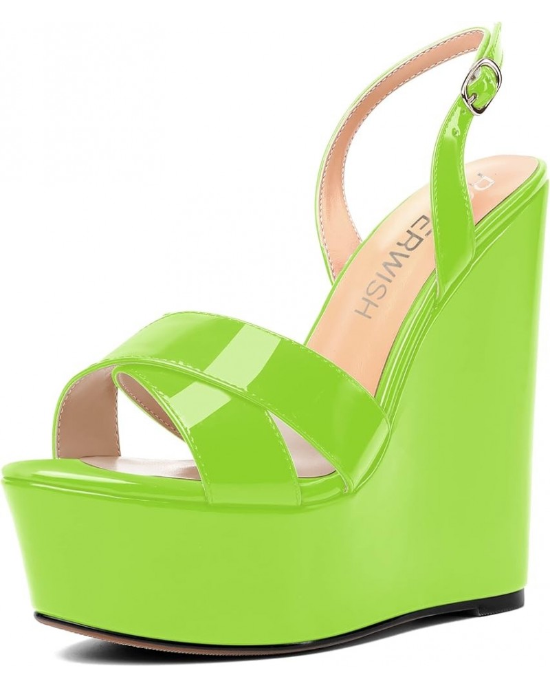 Womens Round Toe Patent Party Summer Dressy Platform Sexy Slingback Wedge High Heel Heeled Sandals 6 Inch Lime Green $36.03 P...