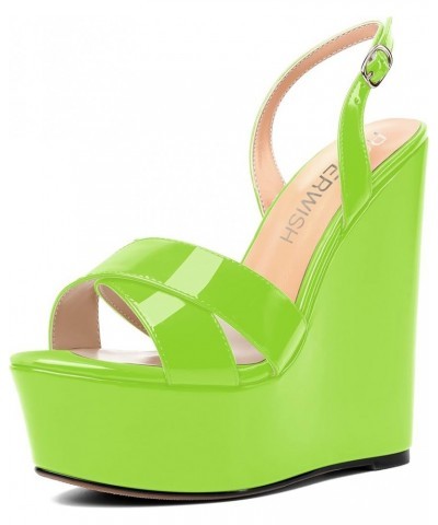 Womens Round Toe Patent Party Summer Dressy Platform Sexy Slingback Wedge High Heel Heeled Sandals 6 Inch Lime Green $36.03 P...