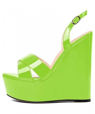 Womens Round Toe Patent Party Summer Dressy Platform Sexy Slingback Wedge High Heel Heeled Sandals 6 Inch Lime Green $36.03 P...