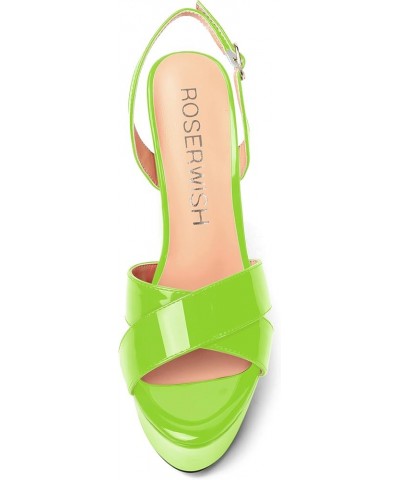 Womens Round Toe Patent Party Summer Dressy Platform Sexy Slingback Wedge High Heel Heeled Sandals 6 Inch Lime Green $36.03 P...