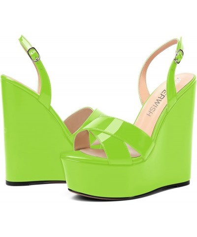 Womens Round Toe Patent Party Summer Dressy Platform Sexy Slingback Wedge High Heel Heeled Sandals 6 Inch Lime Green $36.03 P...