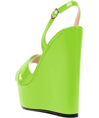 Womens Round Toe Patent Party Summer Dressy Platform Sexy Slingback Wedge High Heel Heeled Sandals 6 Inch Lime Green $36.03 P...