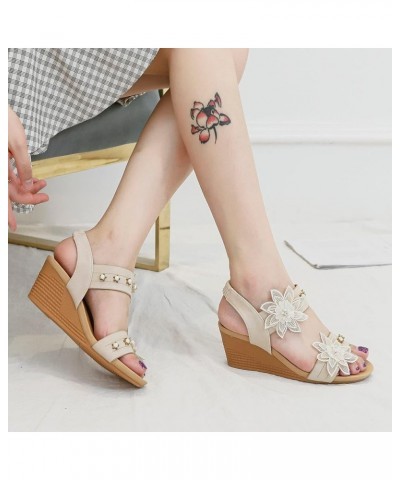 Women Summer Wedges Non-slip Beach Open Toe Breathable Sandals Sport Style Shoes Z 02-beige $11.98 Athletic Shoes