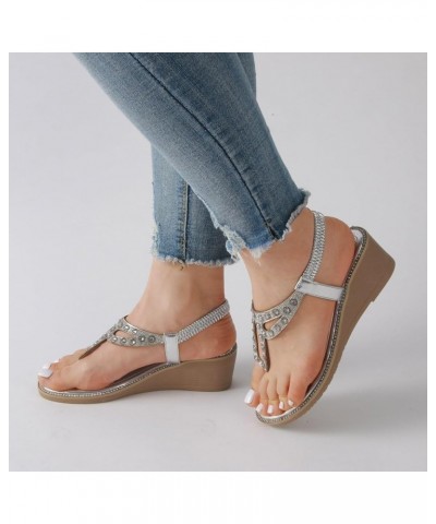 Women's Flat Sandals Adjustable Heel Arch Women's Flat Sandals Dressy with Arch Support Silver $17.91 Athletic Shoes