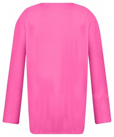 Womens Fall Fashion 2023 Long Sleeve Solid Color Pullover Chest Panel Ruched Button V Neck T Shirt Dressy Outfits 3-hot Pink ...