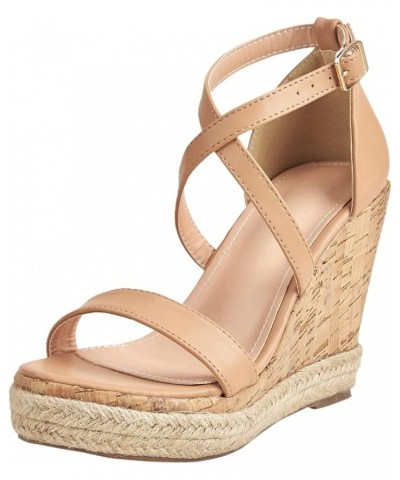 Women Lace up Espadrille Platform Shoes Ladies Breathable Open Toe Ankle Wrap Wedges Summer Buckle Strap Heeled 6.5 Beige $26...