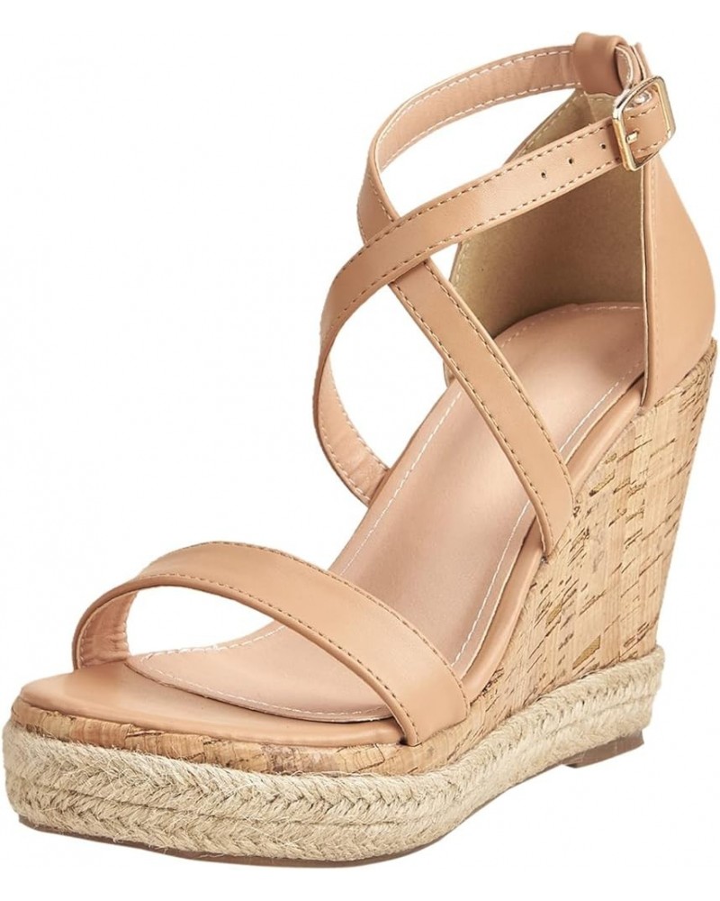 Women Lace up Espadrille Platform Shoes Ladies Breathable Open Toe Ankle Wrap Wedges Summer Buckle Strap Heeled 6.5 Beige $26...