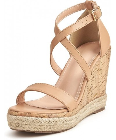 Women Lace up Espadrille Platform Shoes Ladies Breathable Open Toe Ankle Wrap Wedges Summer Buckle Strap Heeled 6.5 Beige $26...