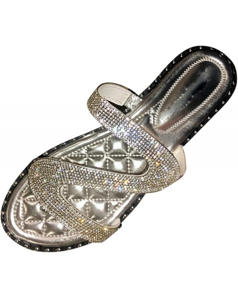 sandles womans flip flops, Women's Shoes Fashion Rhinestone Animal Wedge Round Toe Soft Sole Sandals Z 13-silver $17.77 Sandals