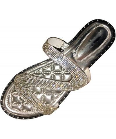 sandles womans flip flops, Women's Shoes Fashion Rhinestone Animal Wedge Round Toe Soft Sole Sandals Z 13-silver $17.77 Sandals