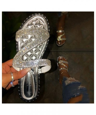 sandles womans flip flops, Women's Shoes Fashion Rhinestone Animal Wedge Round Toe Soft Sole Sandals Z 13-silver $17.77 Sandals