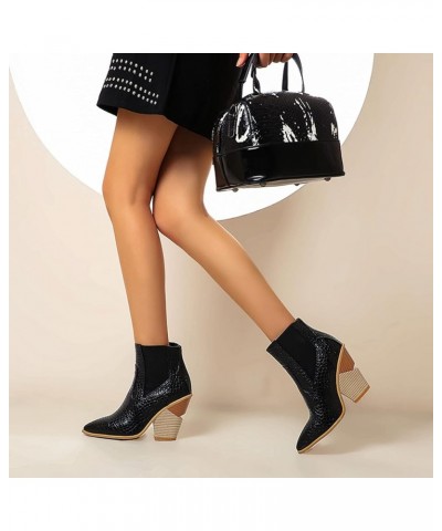 Women High Heel Ankle Boots Block Heel Cowboy Boots Slip On Pointed Toe Fashion Booties, Size 3-12.5 Black-3 $34.30 Boots