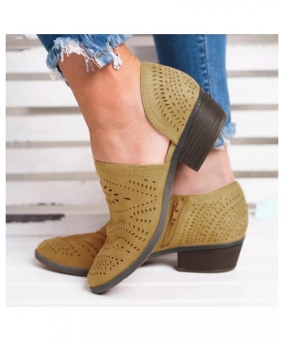 Boots for Women Ankle Booties,Low Heel Slip On Ankle V Cutout Boots Winter Warm Stacked Chunky Heel Short Booties Zv-2-yellow...