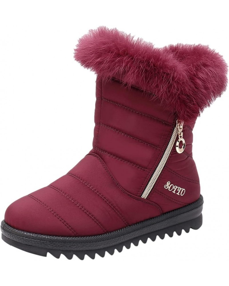 Wedge Snow Boots for Women, Women's Breathable Slip-on Wedges Thermal Boots Z 14-wine $21.24 Outdoor Shoes