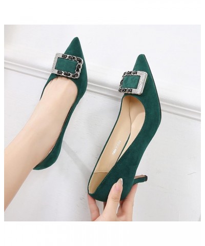 Low Heels for Women Suede Pumps Kitten Heels Classic Fashion Pointed Toe High Heel Slip on Dress Pumps Shoes with Metal Squar...