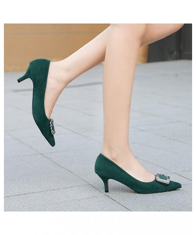 Low Heels for Women Suede Pumps Kitten Heels Classic Fashion Pointed Toe High Heel Slip on Dress Pumps Shoes with Metal Squar...