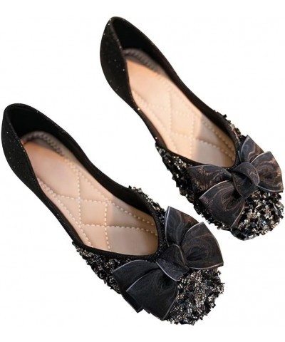 Flats For Women Comfortable Square Toe Bowknot Ballet Flats Slip On Casual Flats Shiny Rhinestone Wedding Flats H Black $11.9...