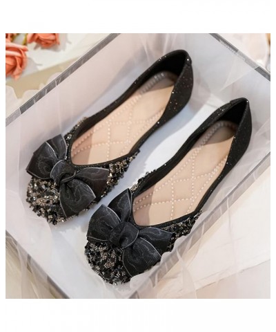 Flats For Women Comfortable Square Toe Bowknot Ballet Flats Slip On Casual Flats Shiny Rhinestone Wedding Flats H Black $11.9...