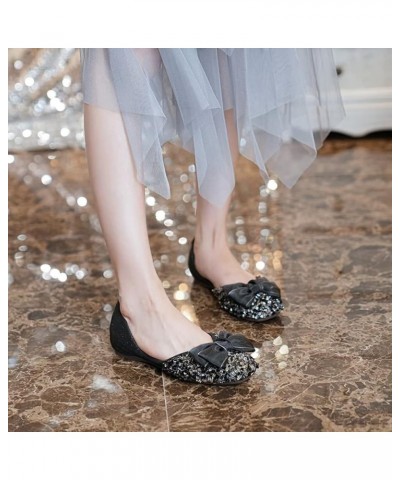 Flats For Women Comfortable Square Toe Bowknot Ballet Flats Slip On Casual Flats Shiny Rhinestone Wedding Flats H Black $11.9...