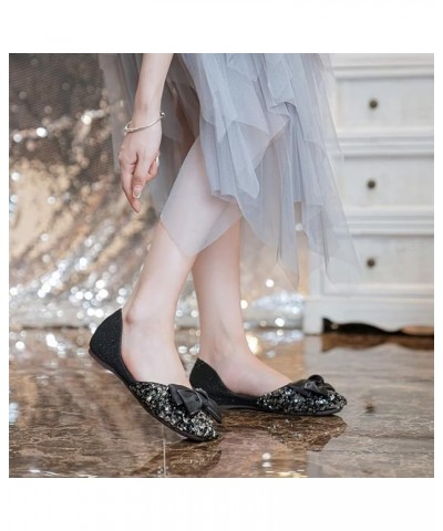 Flats For Women Comfortable Square Toe Bowknot Ballet Flats Slip On Casual Flats Shiny Rhinestone Wedding Flats H Black $11.9...