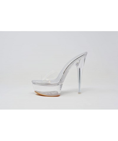 Women's Clear Stiletto High Heel Platform Sandals Holo Silver Clear $28.90 Sandals