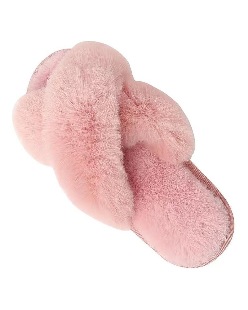 Women's Fuzzy Slippers Cross Band Memory Foam House Slippers Open Toe Pink $11.96 Slippers