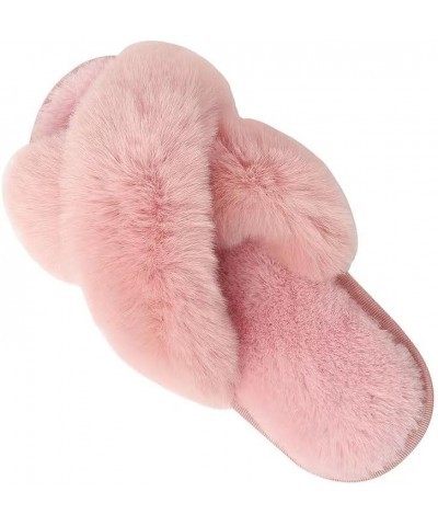 Women's Fuzzy Slippers Cross Band Memory Foam House Slippers Open Toe Pink $11.96 Slippers