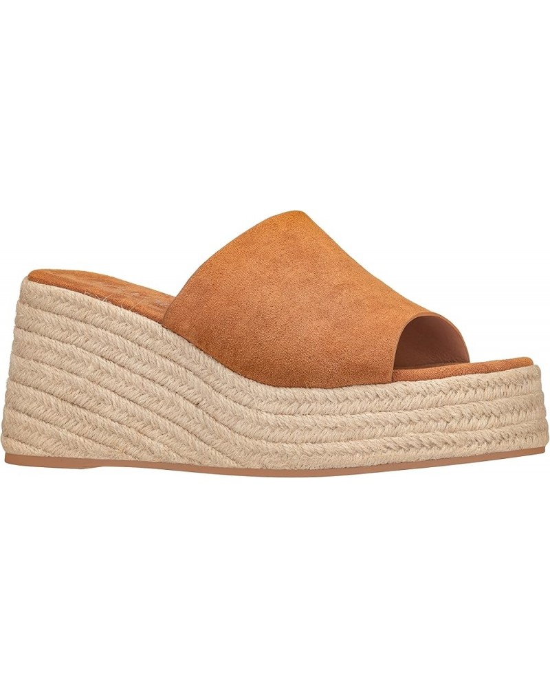 Women's Wedge Sandal Espadrille Platform Slip On Open Toe Wedge Heel Sandals Caramel Suede $13.76 Sandals