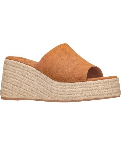 Women's Wedge Sandal Espadrille Platform Slip On Open Toe Wedge Heel Sandals Caramel Suede $13.76 Sandals