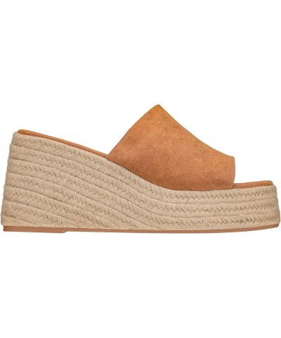 Women's Wedge Sandal Espadrille Platform Slip On Open Toe Wedge Heel Sandals Caramel Suede $13.76 Sandals