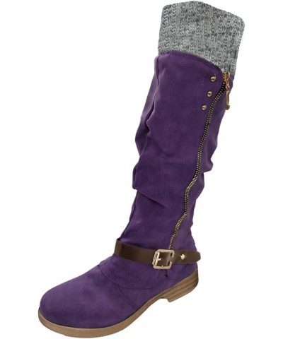 Cowboy Boots for Women Cowboy Style, Cowboy Boots for Women Wide Calf Retro Round Toe Boots Ladies Chunky Heel Boots Purple $...