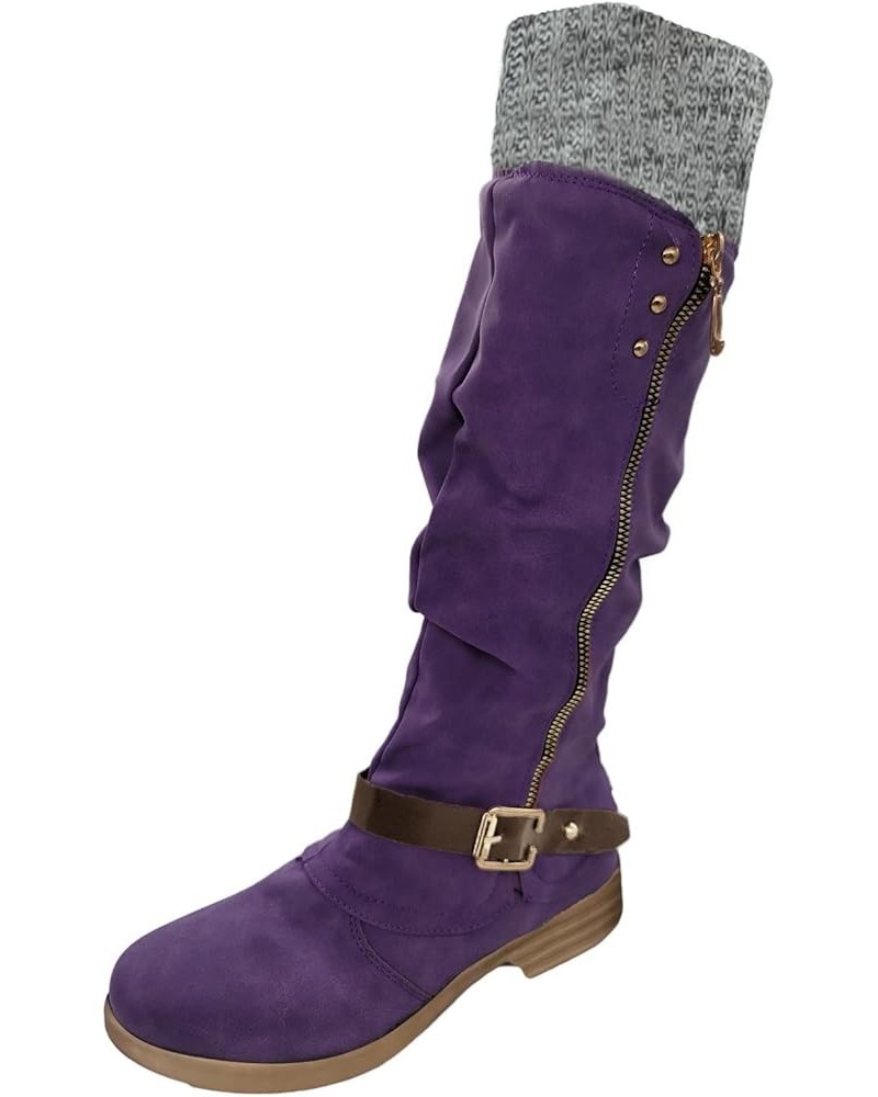 Cowboy Boots for Women Cowboy Style, Cowboy Boots for Women Wide Calf Retro Round Toe Boots Ladies Chunky Heel Boots Purple $...