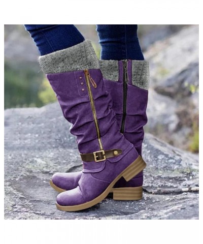 Cowboy Boots for Women Cowboy Style, Cowboy Boots for Women Wide Calf Retro Round Toe Boots Ladies Chunky Heel Boots Purple $...