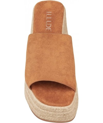 Women's Wedge Sandal Espadrille Platform Slip On Open Toe Wedge Heel Sandals Caramel Suede $13.76 Sandals