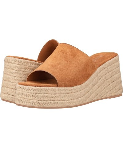 Women's Wedge Sandal Espadrille Platform Slip On Open Toe Wedge Heel Sandals Caramel Suede $13.76 Sandals