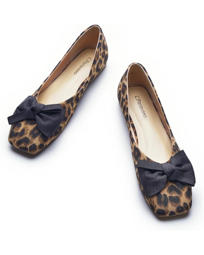 Women's Flats | Square Toe Shoes for Women | Leather Flat Shoes for Women | Slip On Ballet Flats P-leopard $57.81 Flats