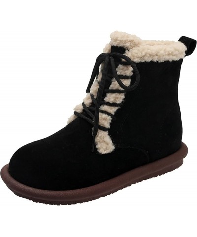 Ladies Fashion Solid Color Suede Warm Plush Lace Up Flat Bottomed Casual Cotton Boots Winter Hoots (Brown, 7) 6.5 Black $31.6...