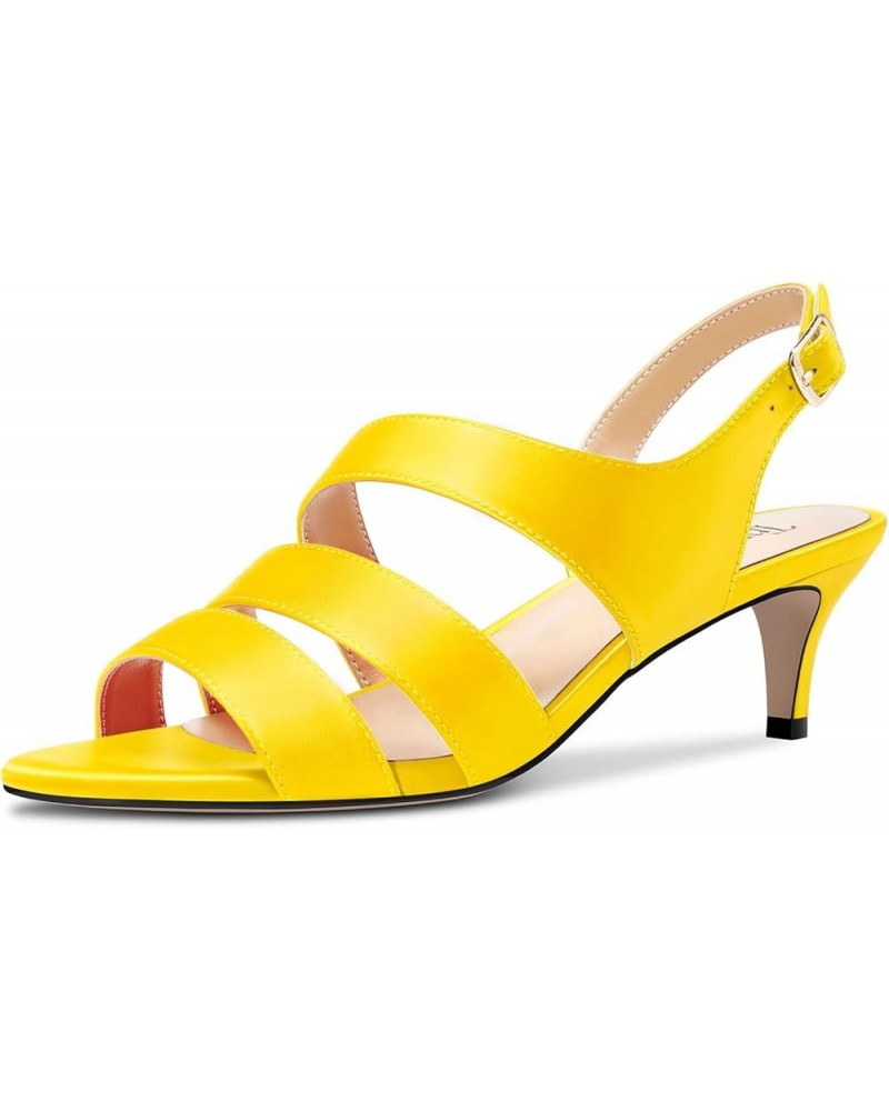 Women Mid Heel Peep Open Toe Sandals Ankle Strap Buckle Prom Wedding Cute Basic Classic 2.0 Inches Heels Yellow $32.20 Sandals