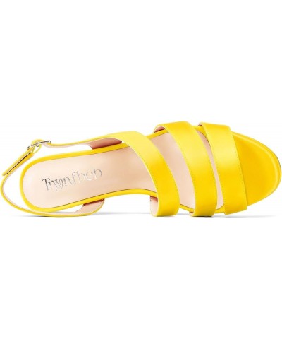 Women Mid Heel Peep Open Toe Sandals Ankle Strap Buckle Prom Wedding Cute Basic Classic 2.0 Inches Heels Yellow $32.20 Sandals