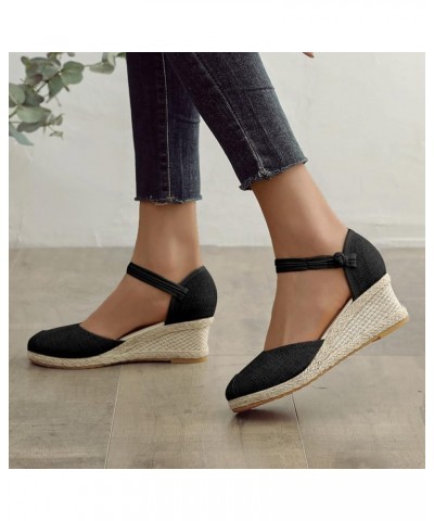 Closed Toe Comfy Wedges for Women Summer Cap Toe Wedding Dress Shoes Black $17.63 Sandals