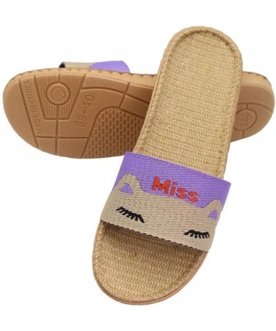 Flax Slippers Unisex Linen Summer Beach Shoes Lightweight Skidproof Indoor Slippers Home Breathable Sandals Purple1 $8.31 Sli...