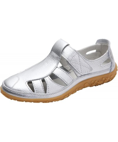 Women Retro PU Upper Hook Loop Platform Sandals Women Casual Hollow Out Slip on Shoes Mule Flat Soft Sole Sandals Silver 7 $1...