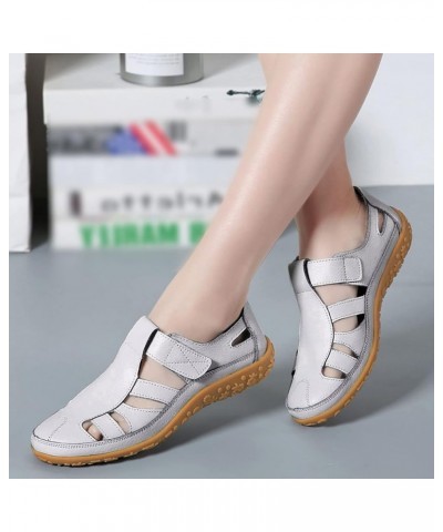 Women Retro PU Upper Hook Loop Platform Sandals Women Casual Hollow Out Slip on Shoes Mule Flat Soft Sole Sandals Silver 7 $1...