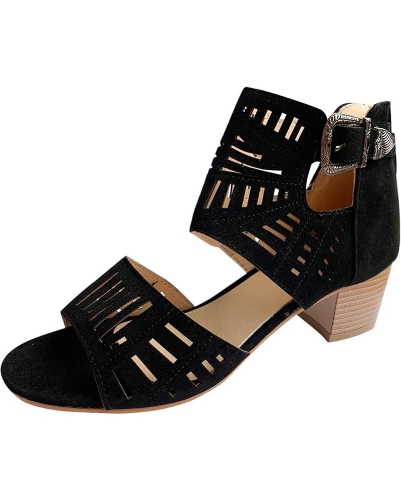 Women Two Band Sandal Gladiator Chunky Heels Flip Flops Two Strap High Heeled Sandal Evening Dress Pumps Shoes Black $18.54 S...