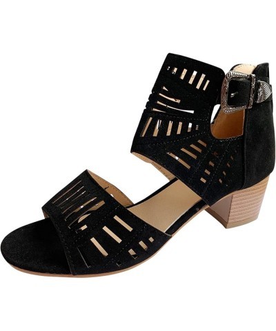 Women Two Band Sandal Gladiator Chunky Heels Flip Flops Two Strap High Heeled Sandal Evening Dress Pumps Shoes Black $18.54 S...