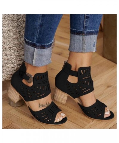 Women Two Band Sandal Gladiator Chunky Heels Flip Flops Two Strap High Heeled Sandal Evening Dress Pumps Shoes Black $18.54 S...