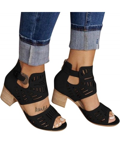 Women Two Band Sandal Gladiator Chunky Heels Flip Flops Two Strap High Heeled Sandal Evening Dress Pumps Shoes Black $18.54 S...