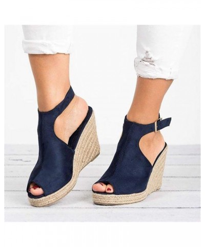 Sandals Women Dressy, Summer Sandals for Women 2024 Casual Travel Beach Platform Wedge Sandals with Buckle Strap Dark Blue $1...