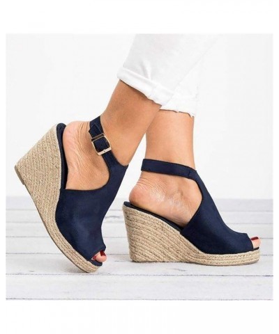 Sandals Women Dressy, Summer Sandals for Women 2024 Casual Travel Beach Platform Wedge Sandals with Buckle Strap Dark Blue $1...