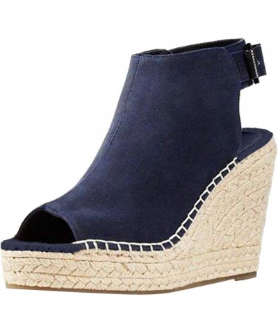 Sandals Women Dressy, Summer Sandals for Women 2024 Casual Travel Beach Platform Wedge Sandals with Buckle Strap Dark Blue $1...